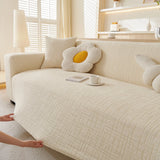 Cream Beige Quilted Waffle sofa cover seen from the side on a corner sofa