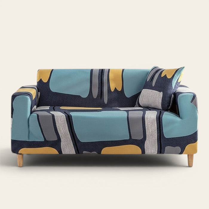 Sofa Cover – Retro Abstract – Stormy Blue