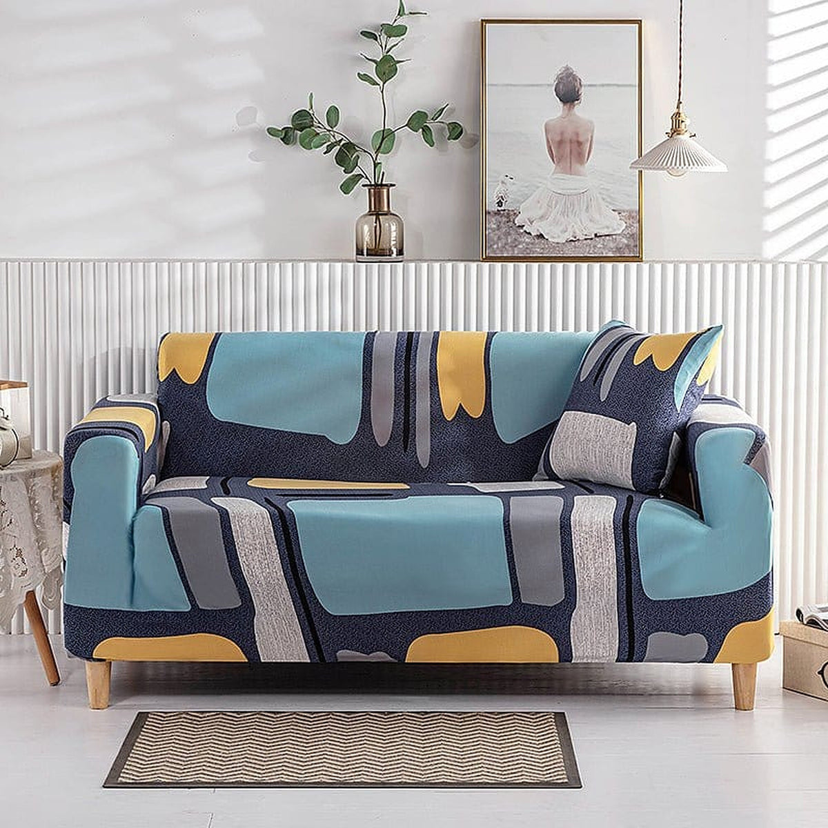 Sofa Cover – Retro Abstract – Stormy Blue