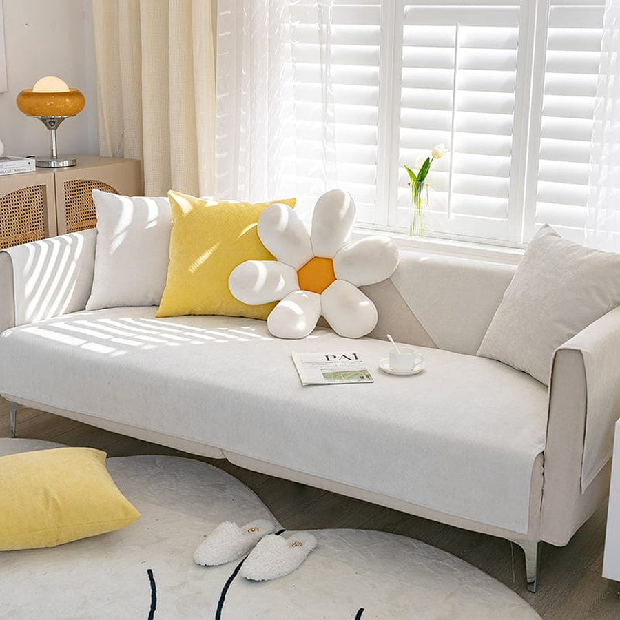 Non-Slip Sofa Cover – Plain Stretch – Ivory Cream