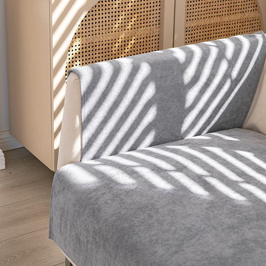 Non-Slip Sofa Cover – Plain Stretch Sectional – Pearl Grey