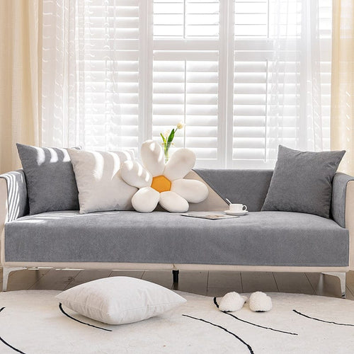 Non-Slip Sofa Cover – Plain Stretch Sectional – Pearl Grey