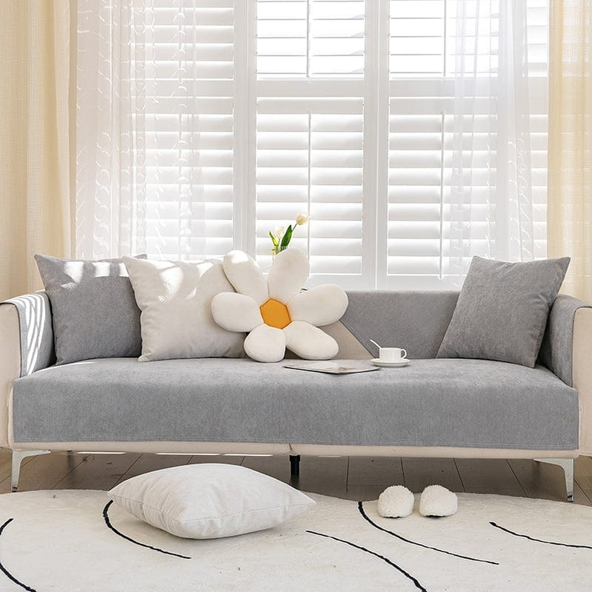 Non-Slip Sofa Cover – Plain Stretch Wide – Pearl Grey
