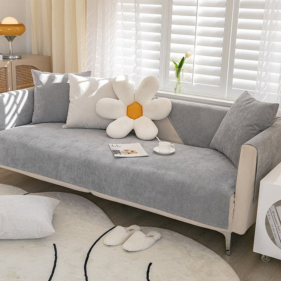 Non-Slip Sofa Cover – Plain Stretch Wide – Pearl Grey
