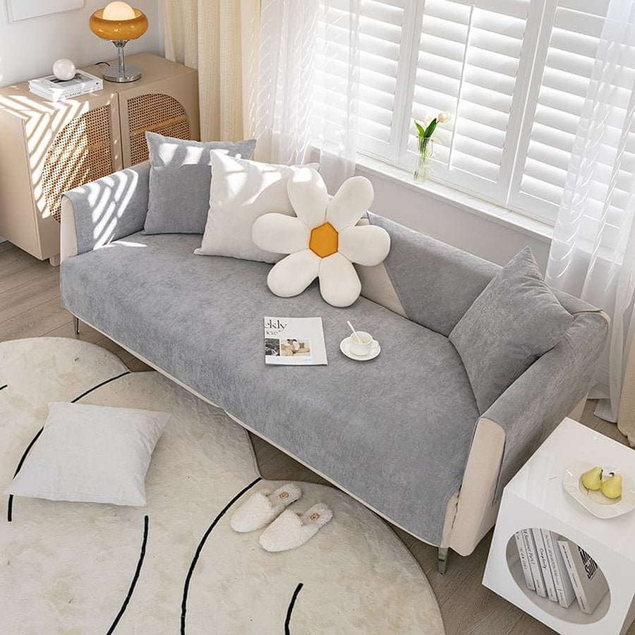 Non-Slip Sofa Cover – Plain Stretch Wide – Pearl Grey