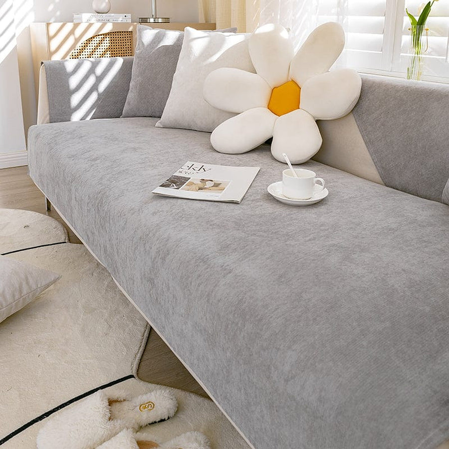 Non-Slip Sofa Cover – Plain Stretch Wide – Pearl Grey