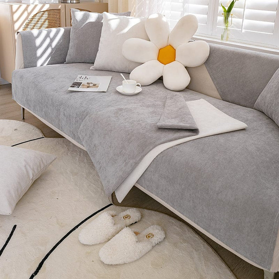 Non-Slip Sofa Cover – Plain Stretch Wide – Pearl Grey