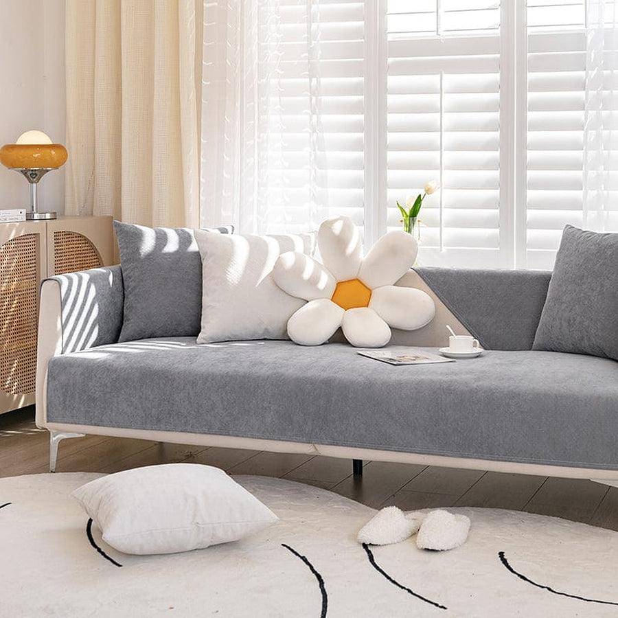 Non-Slip Sofa Cover – Plain Stretch Sectional – Pearl Grey