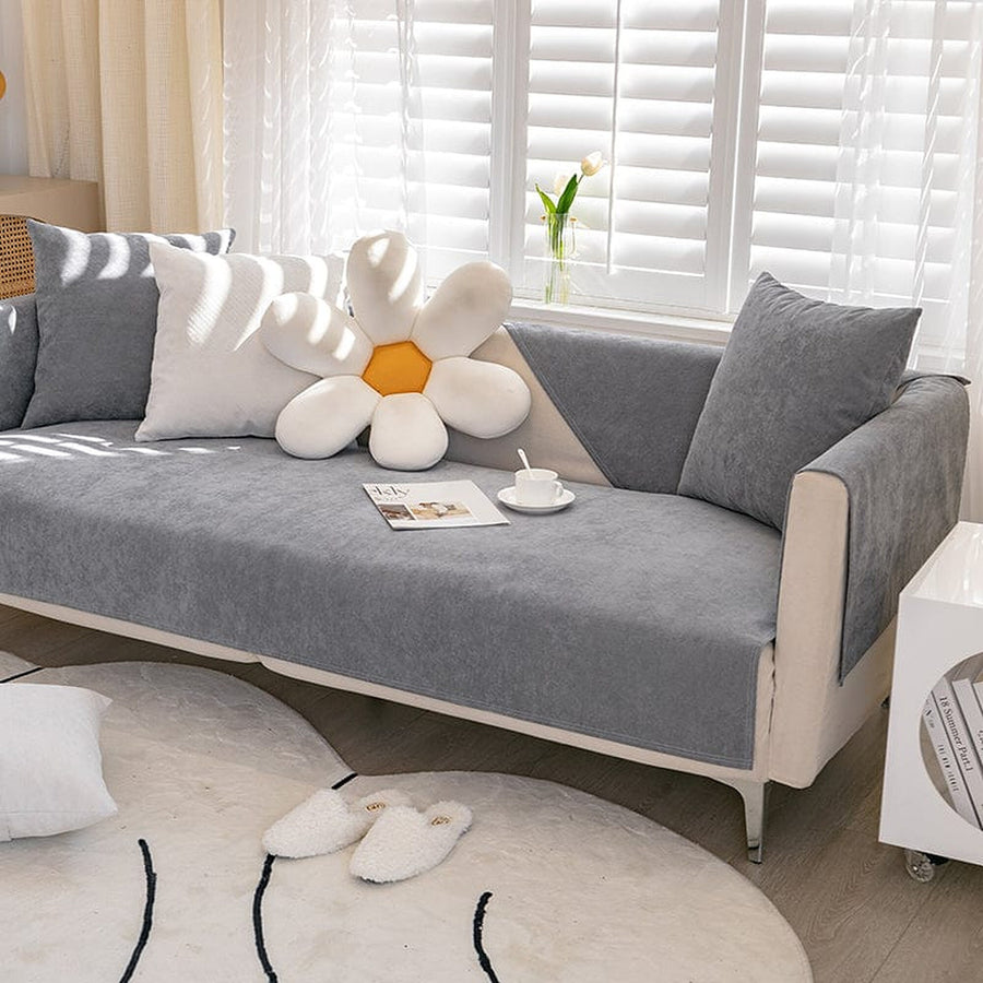Non-Slip Sofa Cover – Plain Stretch Sectional – Pearl Grey
