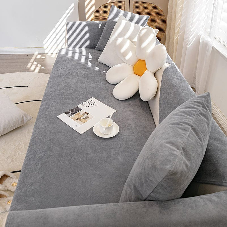 Non-Slip Sofa Cover – Plain Stretch Sectional – Pearl Grey