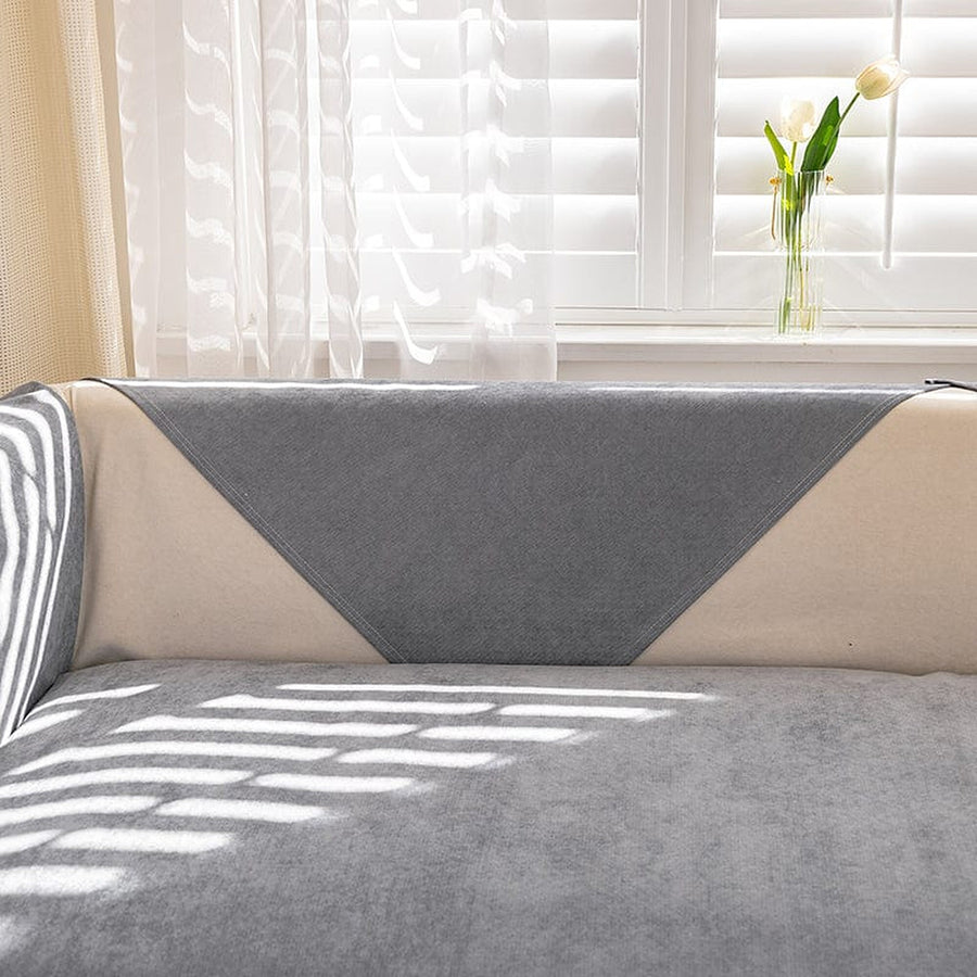 Non-Slip Sofa Cover – Plain Stretch Sectional – Pearl Grey