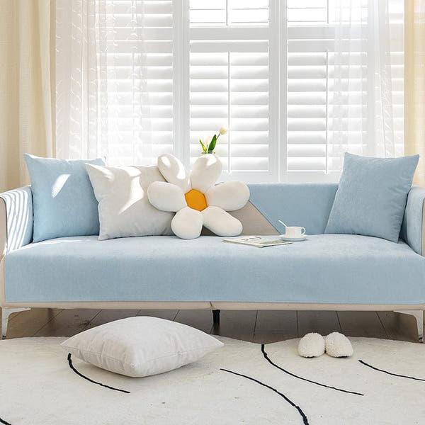 Non-Slip Sofa Cover – Plain Stretch – Sky Mist
