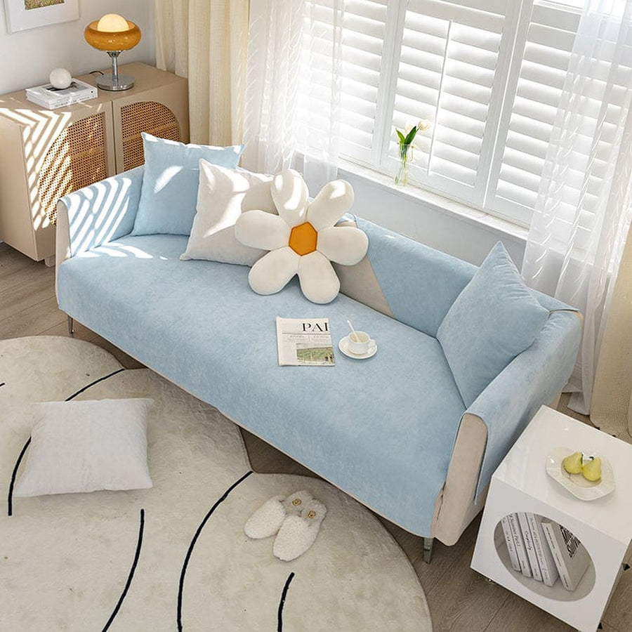 Non-Slip Sofa Cover – Plain Stretch – Sky Mist