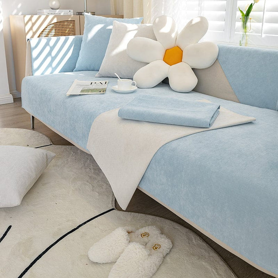 Non-Slip Sofa Cover – Plain Stretch – Sky Mist