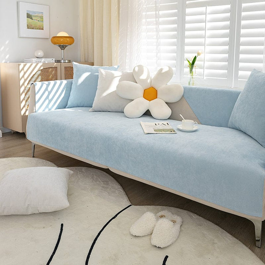 Non-Slip Sofa Cover – Plain Stretch – Sky Mist