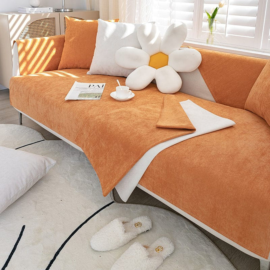 Non-Slip Sofa Cover – Plain Stretch – Terracotta