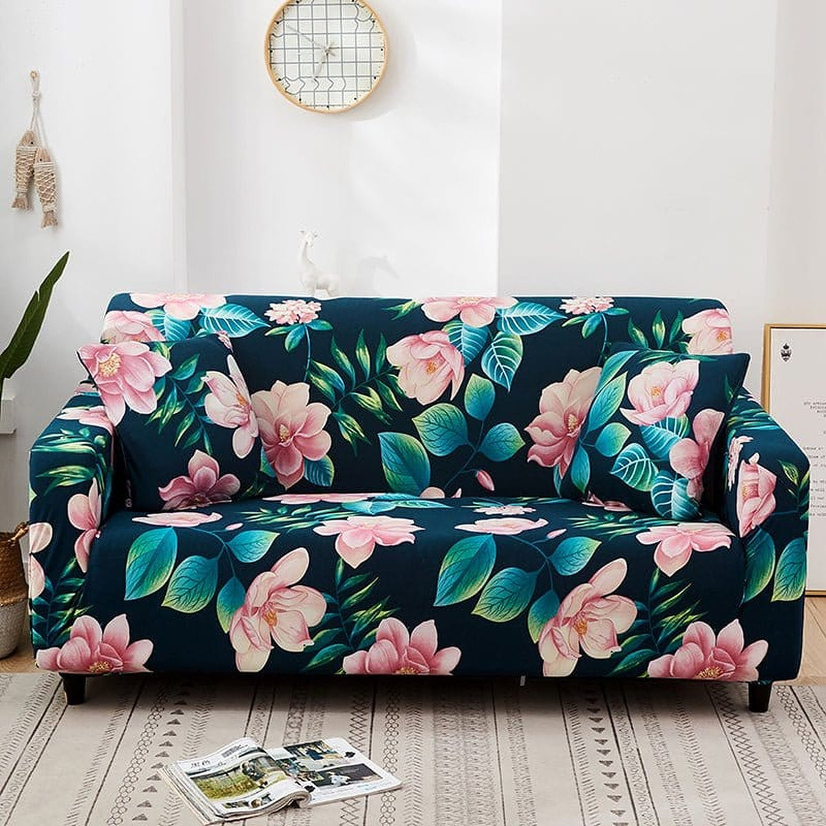 Sofa Cover – Tropical Hibiscus – Midnight Navy