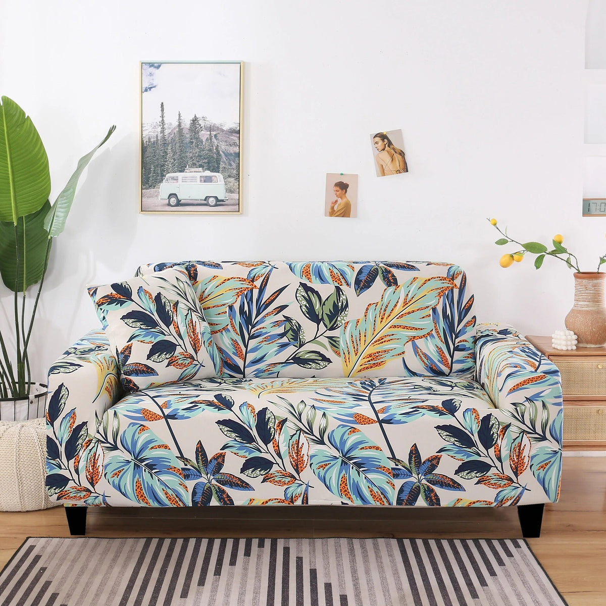 Sofa Cover – Tropical Leaves – Ivory Cream