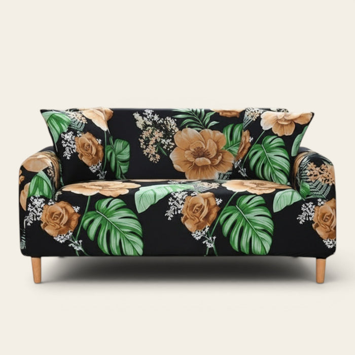 Sofa Cover – Tropical Roses – Ink Black