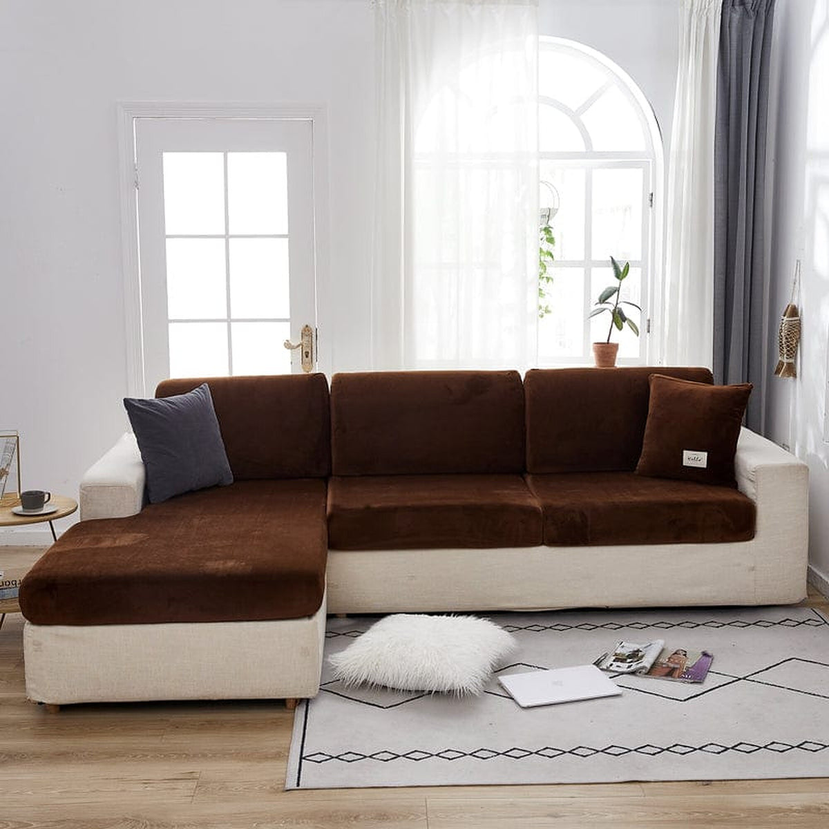 Sofa Cushion Cover – Velvet Plush – Espresso