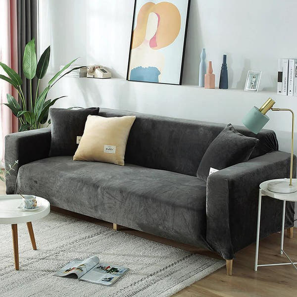 Sofa Cover – Velvet Distressed – Charcoal