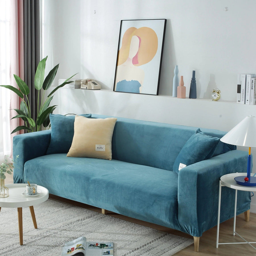 Sofa Cover – Velvet – Lake Blue