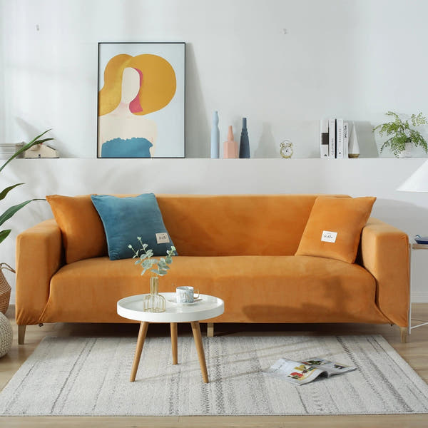 Sofa Cover – Velvet Plush – Terracotta Bright
