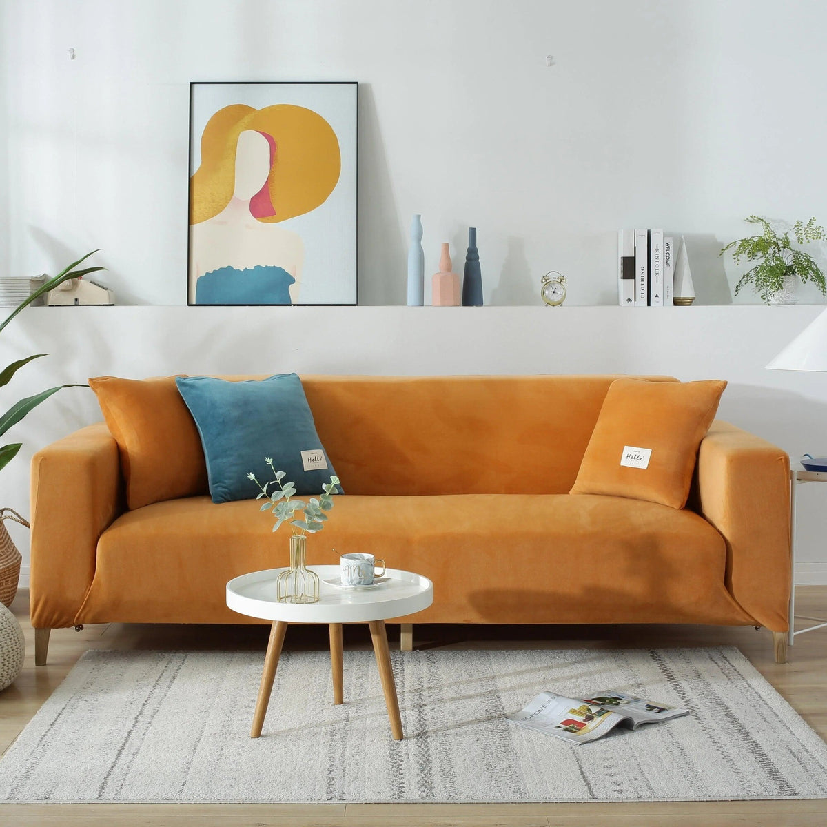 Sofa Cover – Velvet Plush – Terracotta Bright