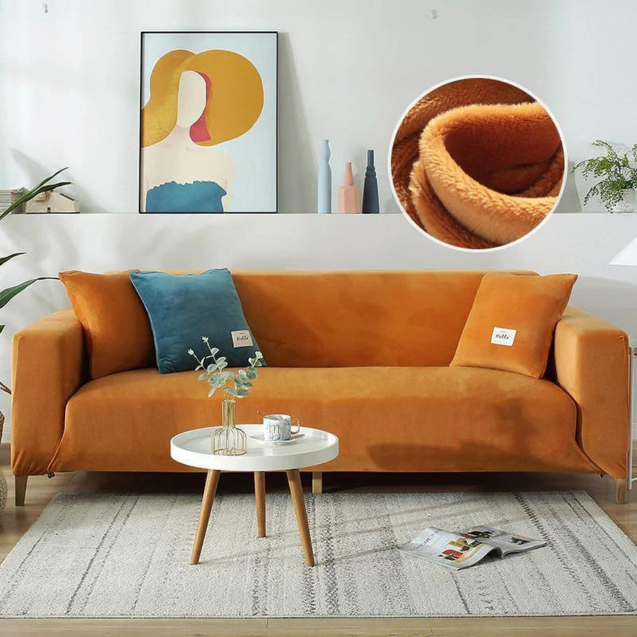Sofa Cover – Velvet Plush – Terracotta Bright