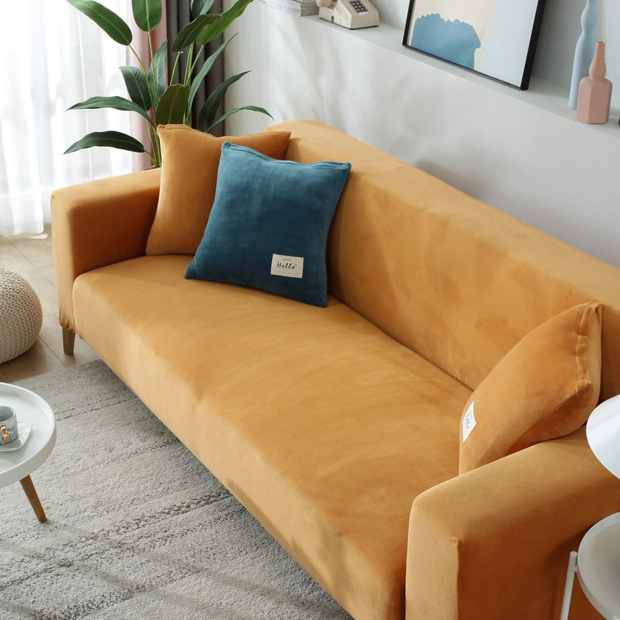 Sofa Cover – Velvet Plush – Terracotta Bright