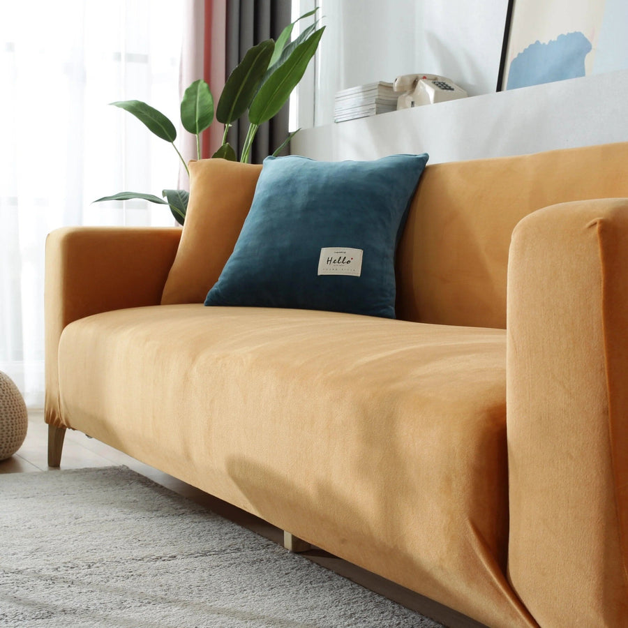 Sofa Cover – Velvet Plush – Terracotta Bright