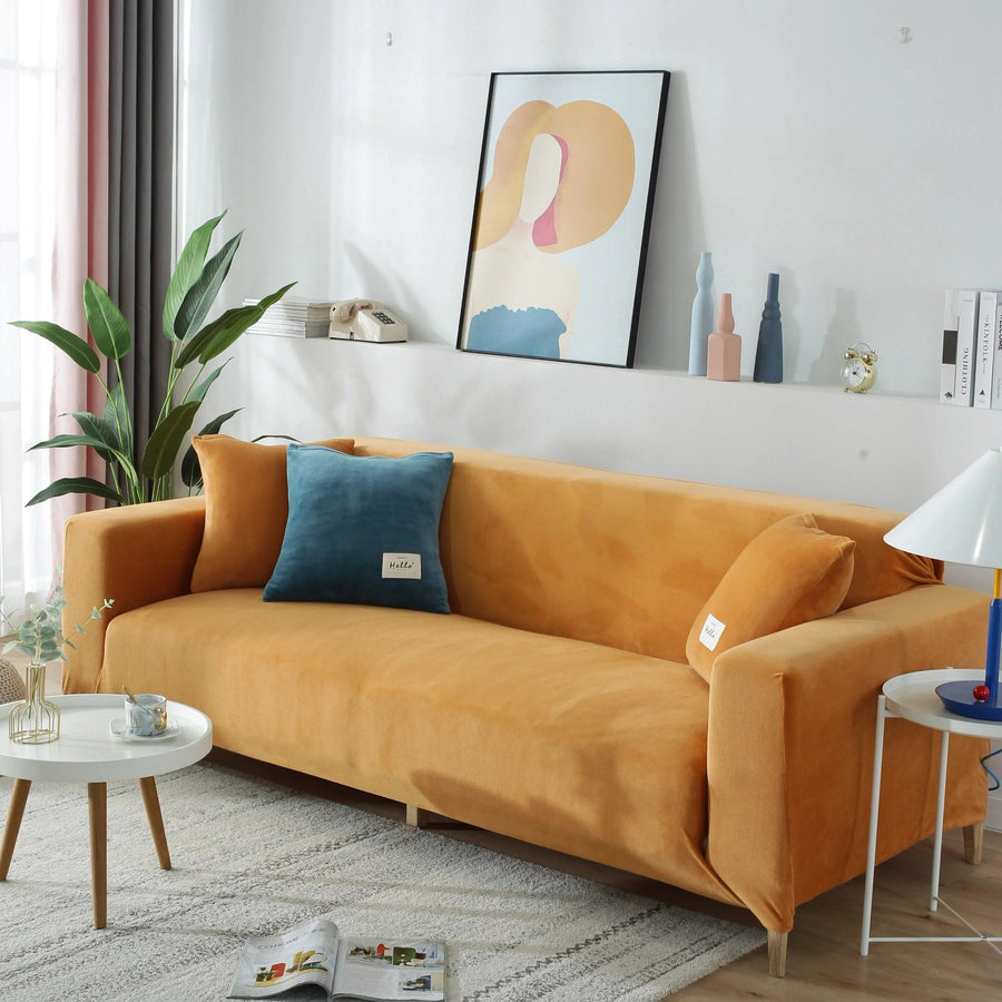Sofa Cover – Velvet Plush – Terracotta Bright