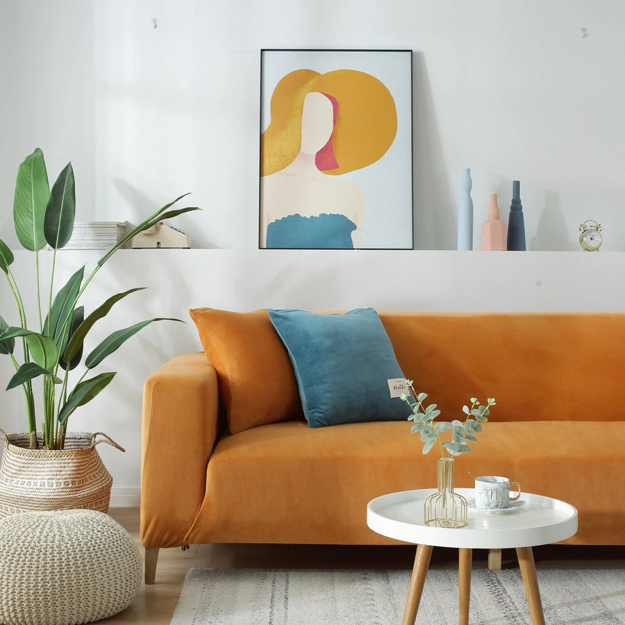 Sofa Cover – Velvet Plush – Terracotta Bright