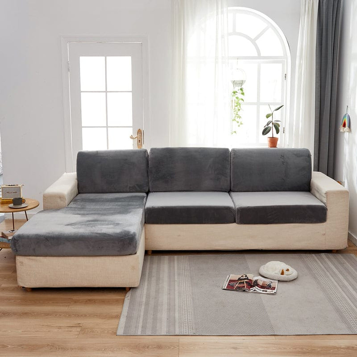 Sofa Cushion Cover – Velvet Plush – Charcoal