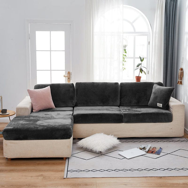 Sofa Cushion Cover – Velvet Plush Sectional – Charcoal