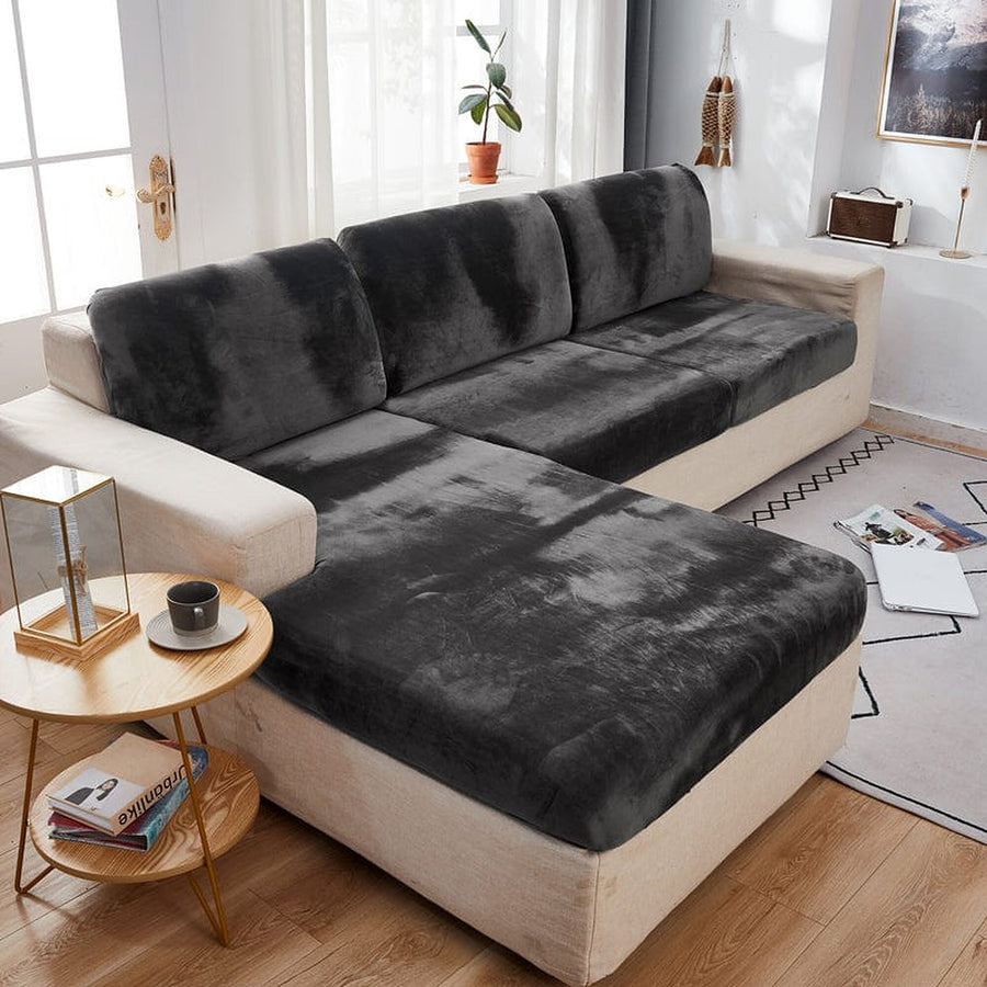 Sofa Cushion Cover – Velvet Plush Sectional – Charcoal