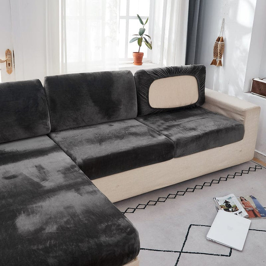 Sofa Cushion Cover – Velvet Plush Sectional – Charcoal