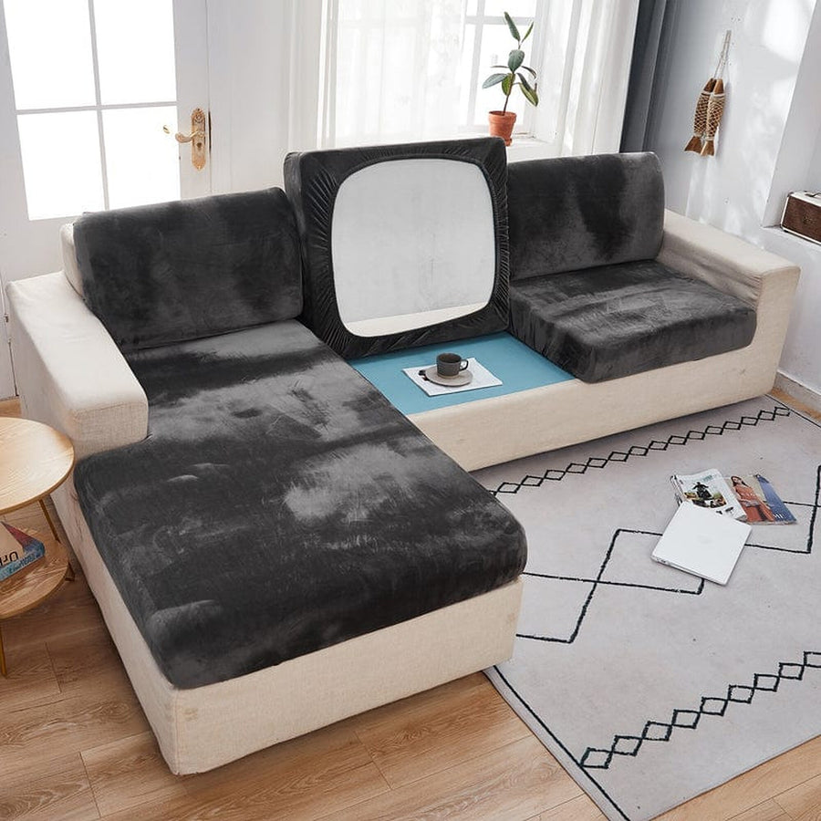 Sofa Cushion Cover – Velvet Plush Sectional – Charcoal