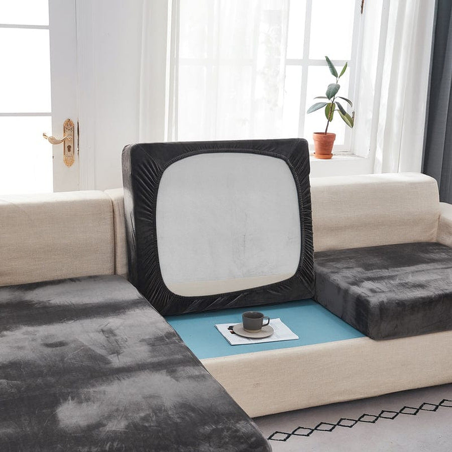 Sofa Cushion Cover – Velvet Plush Sectional – Charcoal