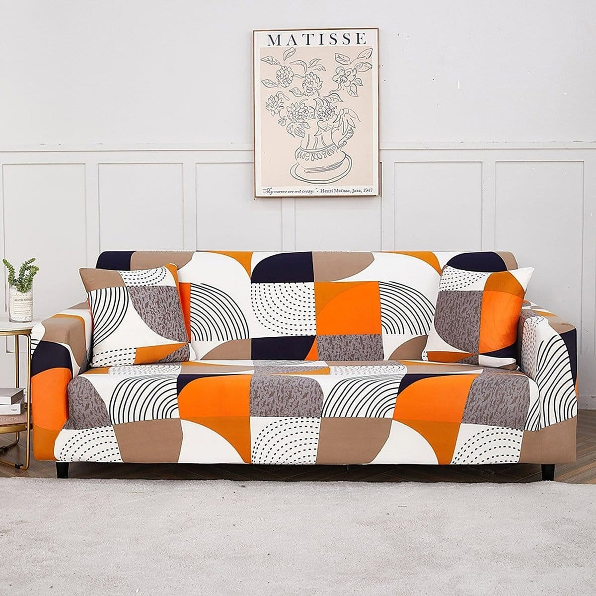Sofa Cover – Vintage Geometric – Bouclé Sand
