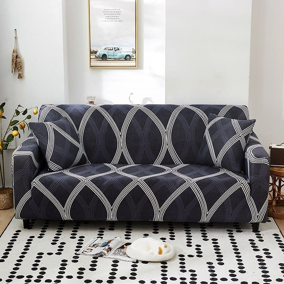 Sofa Cover – Wave Print – Midnight Navy