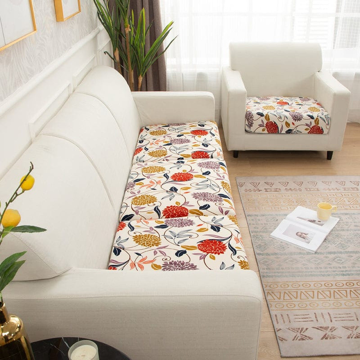 Sofa Cushion Cover – Floral Bouquet – Ivory Cream