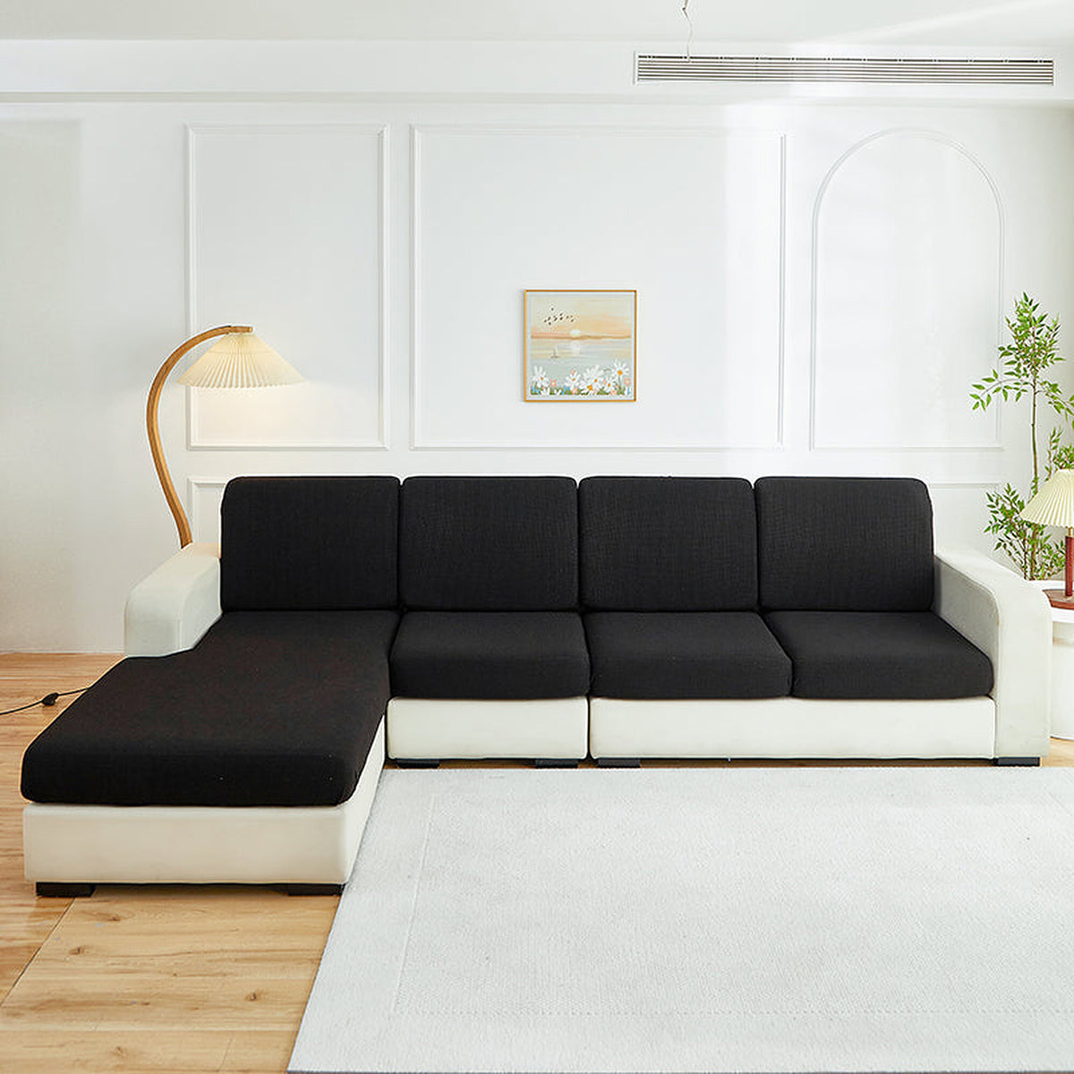 Sofa Cushion Cover – Plain Stretch Sectional – Ink Black