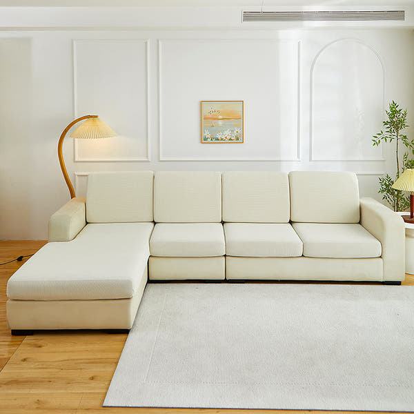 Sofa Cushion Cover – Plain Stretch Sectional – Ivory Cream