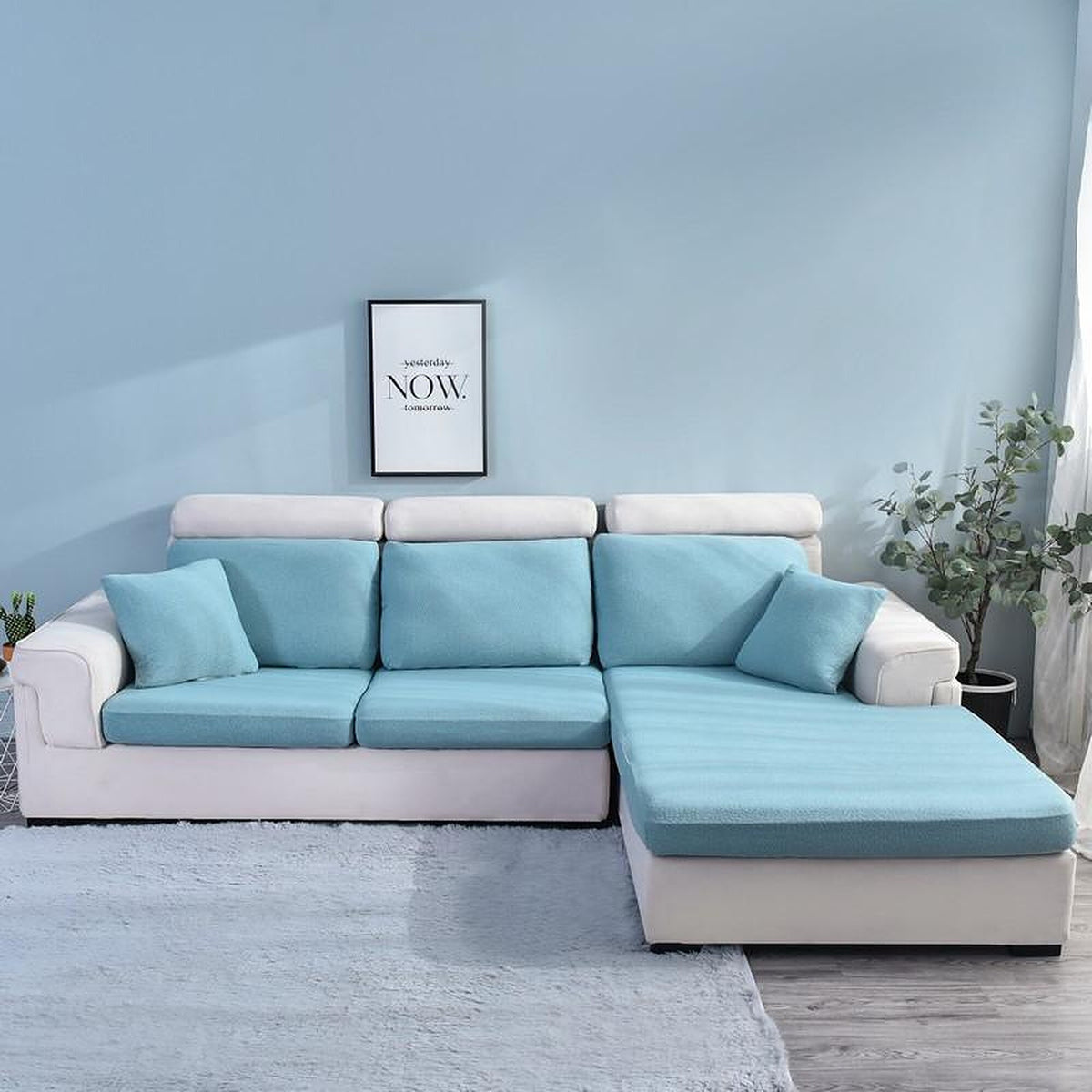 Sofa Cushion Cover – Plain Stretch Wide – Sky Mist