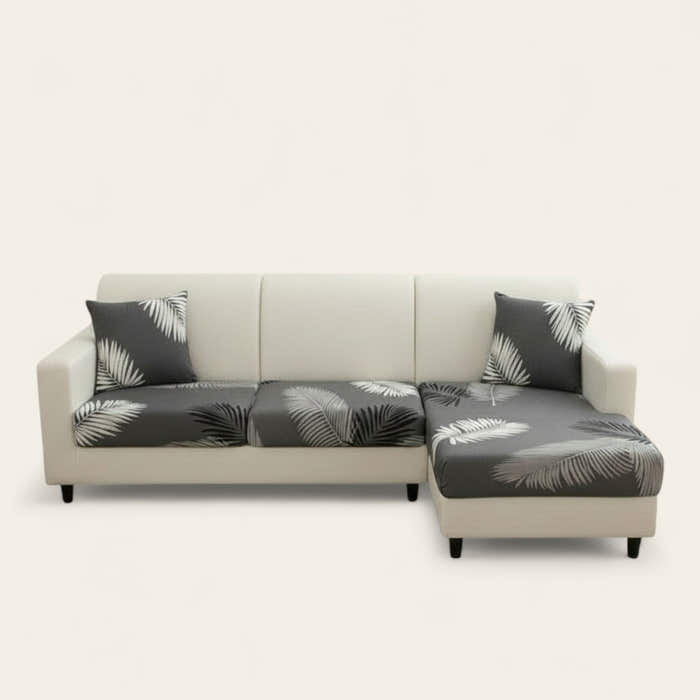 Sofa Cushion Cover – Tropical Palm – Pearl Grey