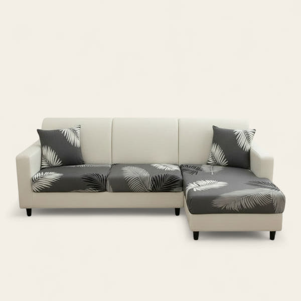 Sofa Cushion Cover – Tropical Palm – Pearl Grey
