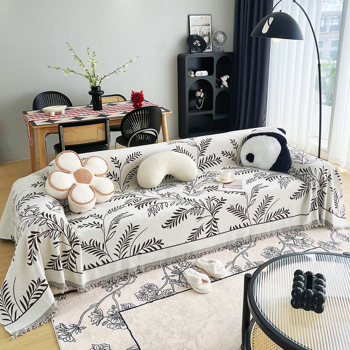 Sofa Throw – Botanical Print – Ivory Cream