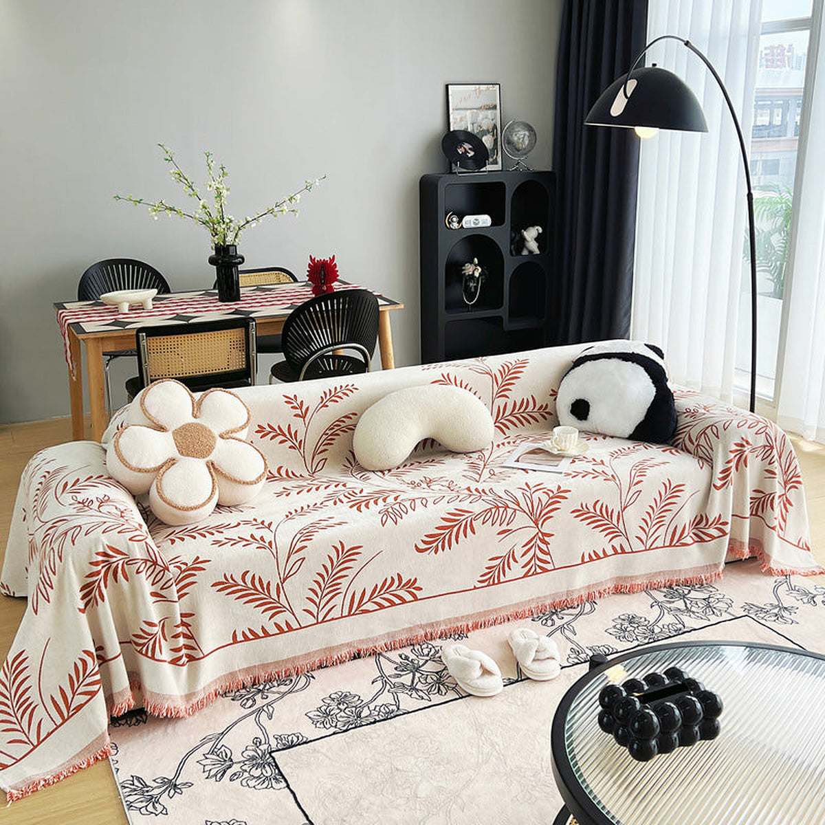 Sofa Throw – Botanical Print – Terracotta