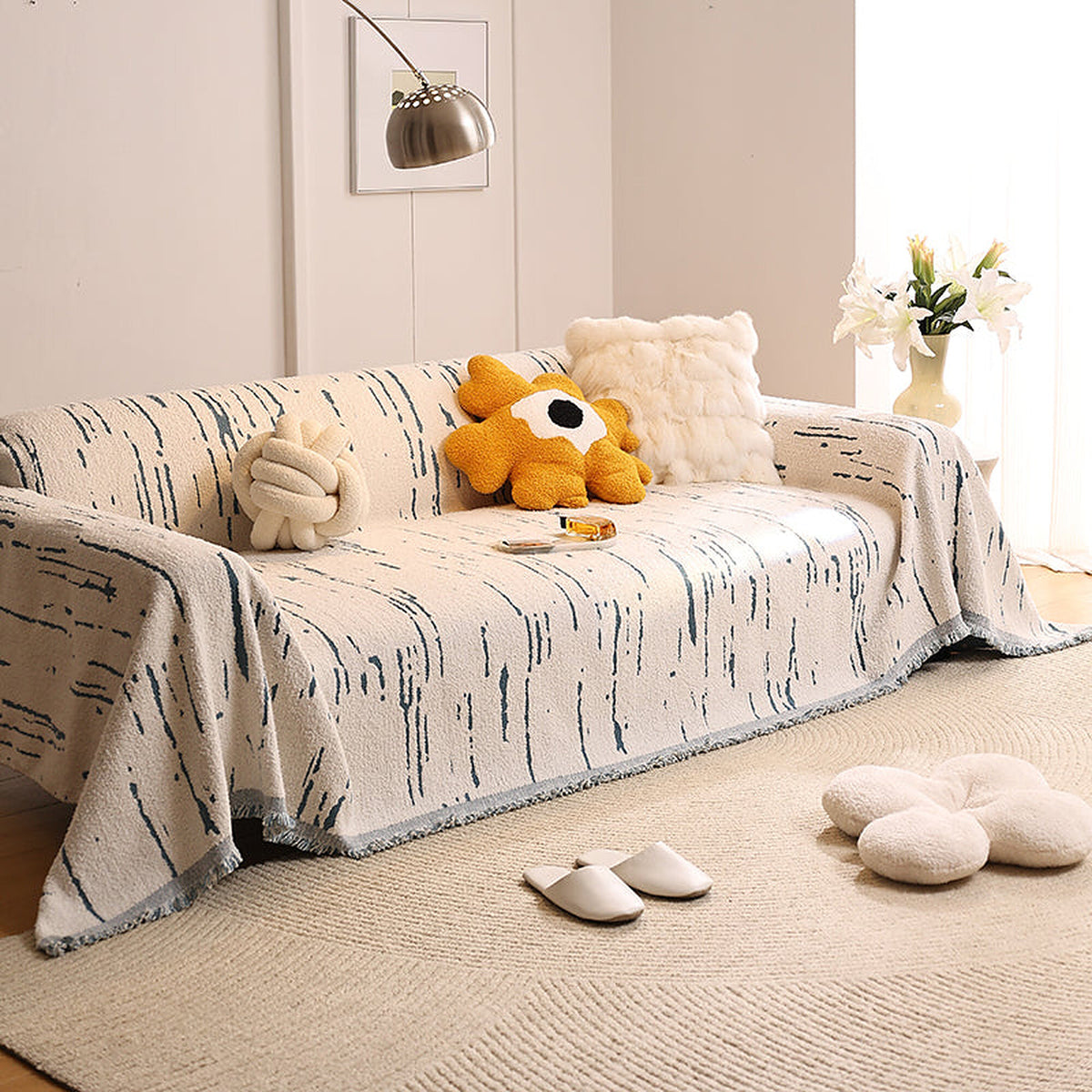 Sofa Throw – Brush Print – Bouclé Sand